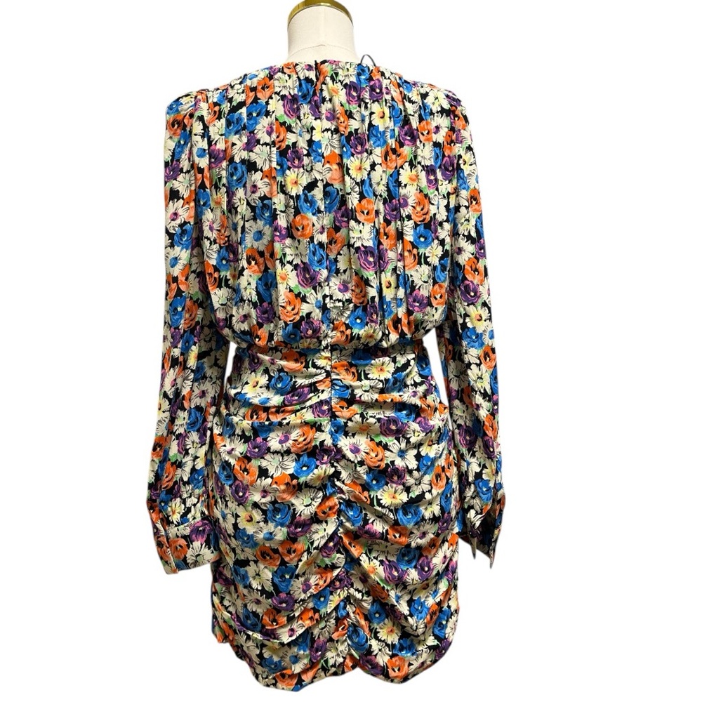 Zara Multicolor Floral Long Sleeve Ruched Mini Dress Size Medium - Picture 3 of 16